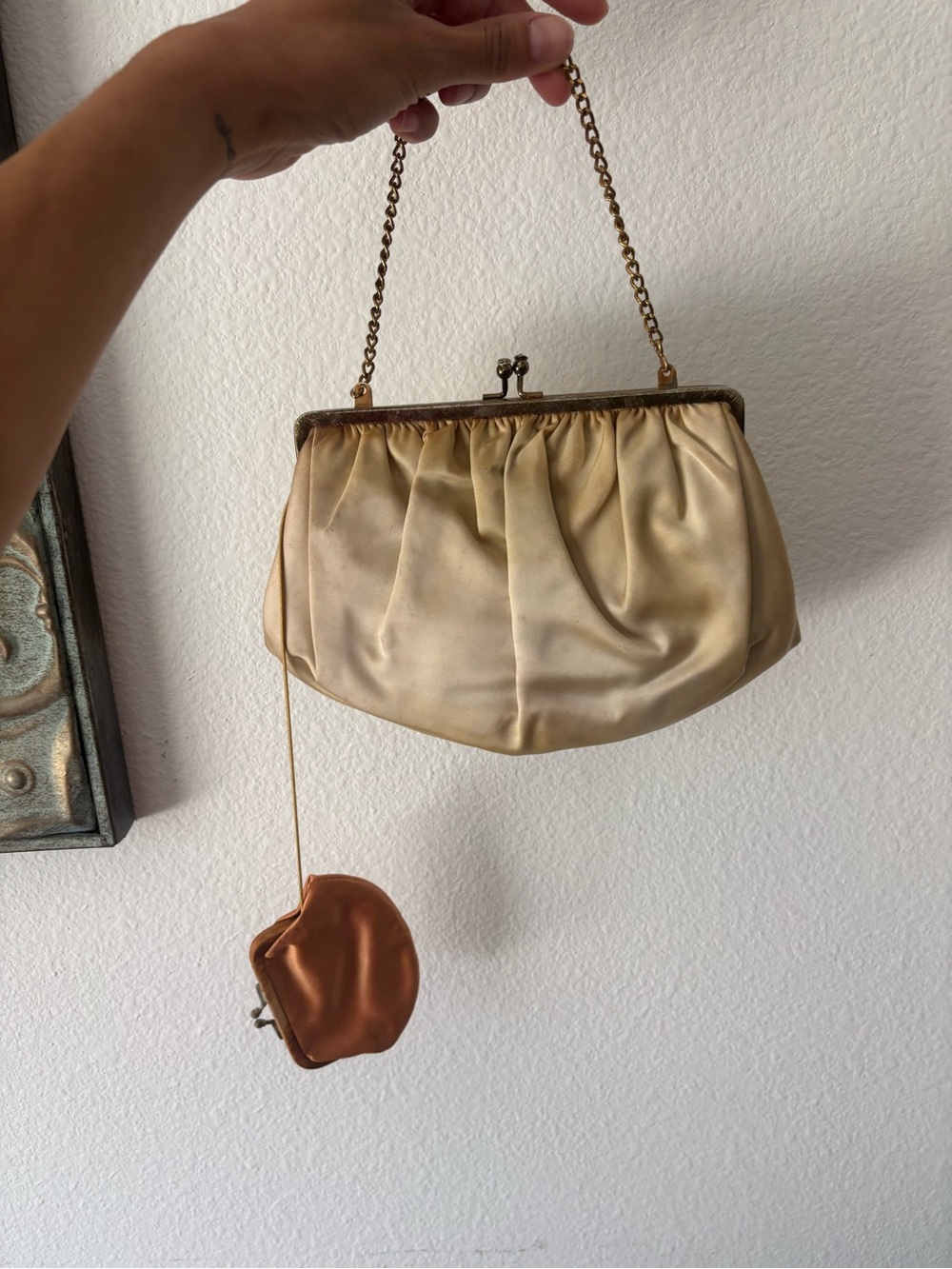 Vintage Satin Kiss Lock Evening Bag